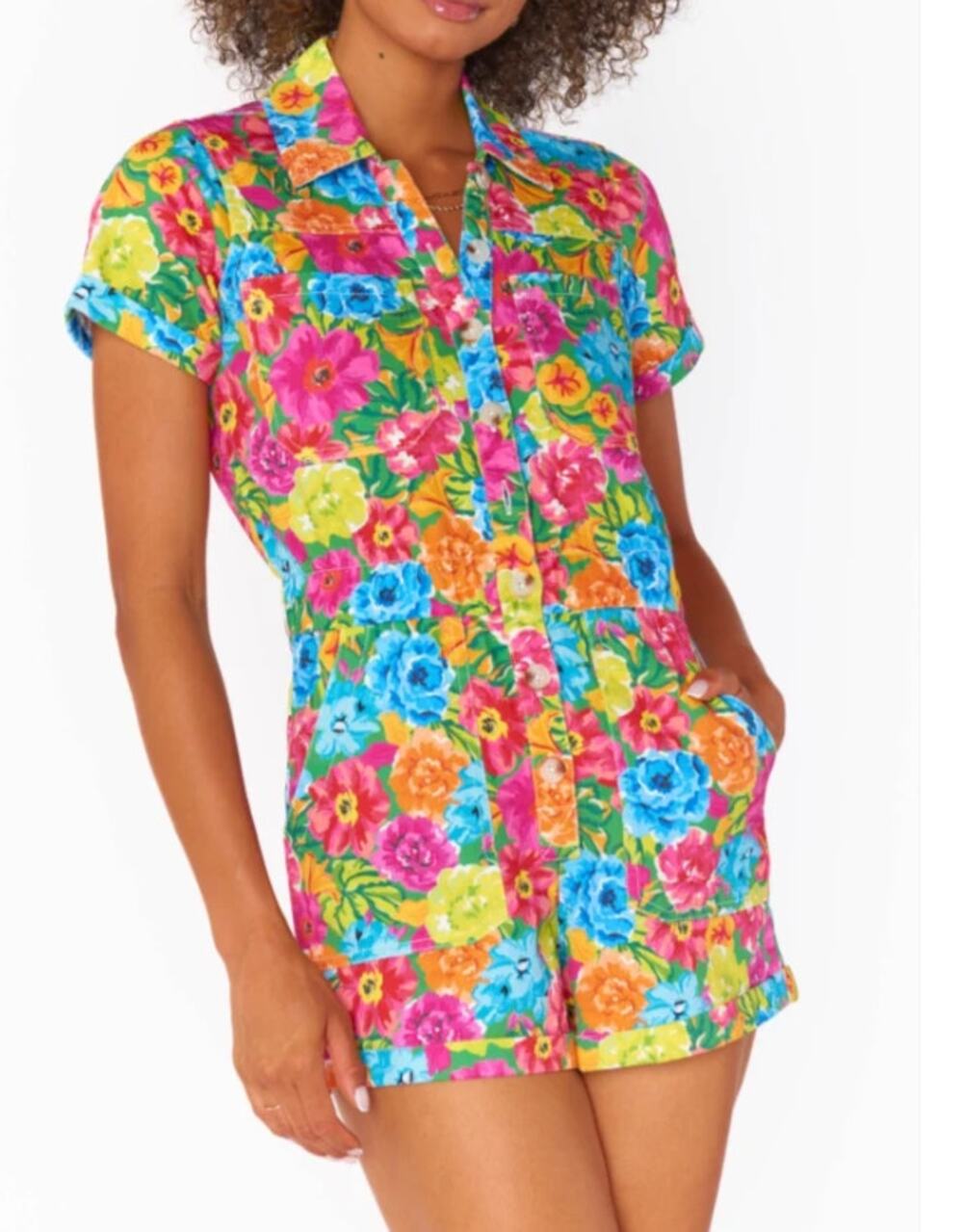 Show Me Your Mumu Cannon Denim Floral Romper Size XS